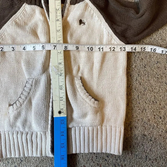 VTG Old Navy Toddler Unisex Knit Sweater Ivory Brown Sz 3T Full Zip Pocket Punk - Picture 2 of 9